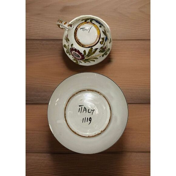 Classical Florentine Design Tea Cup Saucer Hand Painted Italy - Picture 4 of 7